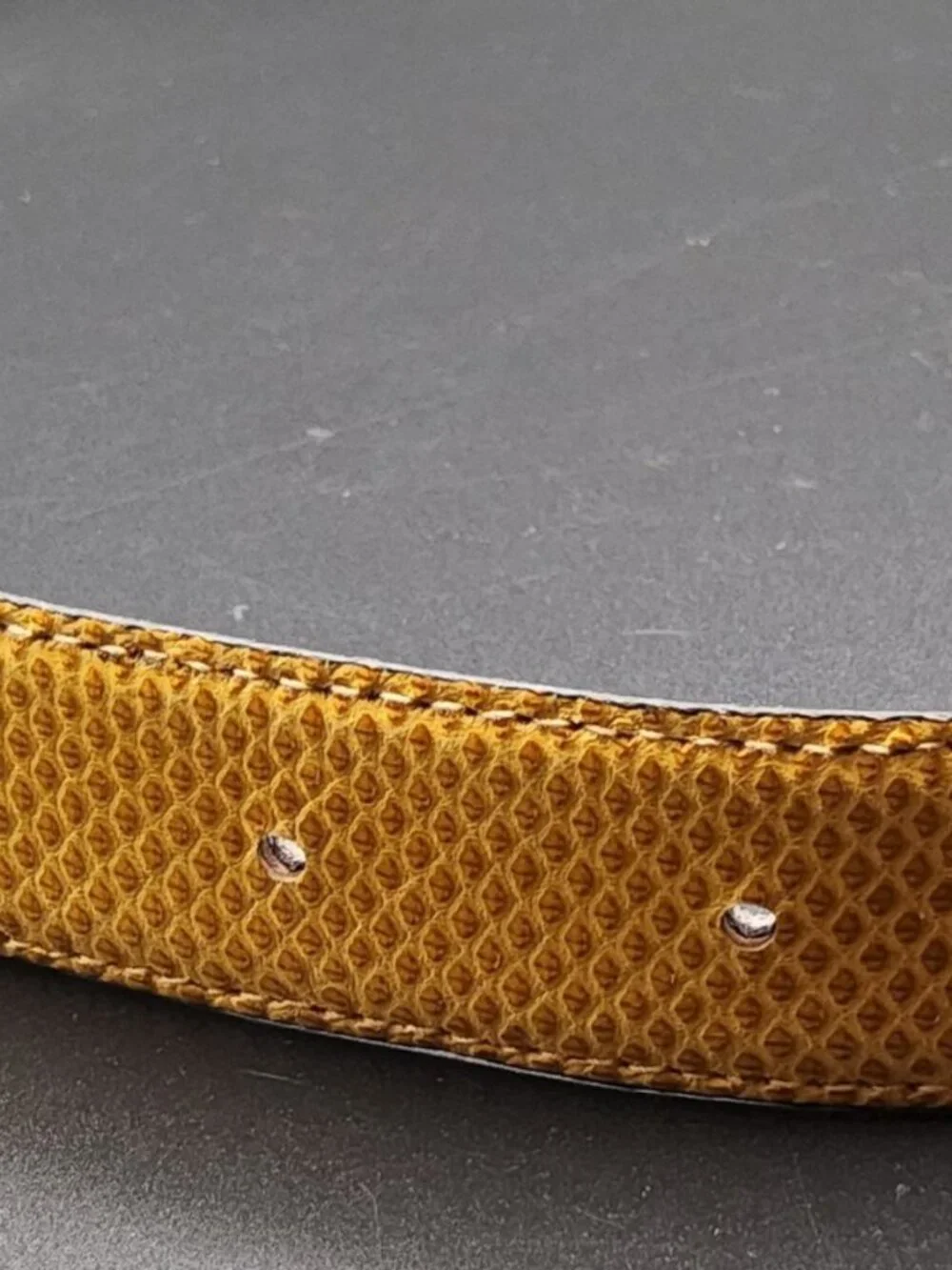 Vintage Jeff Deegan Designs Yellow/Gold Lizard Skin Belt With Removable Bronze
